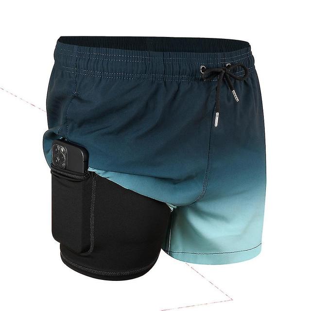 Scacv Double Layer Swimming Trunks Breathable Skin-friendly Board Shorts For Male Black Nile Blue L on Productcaster.