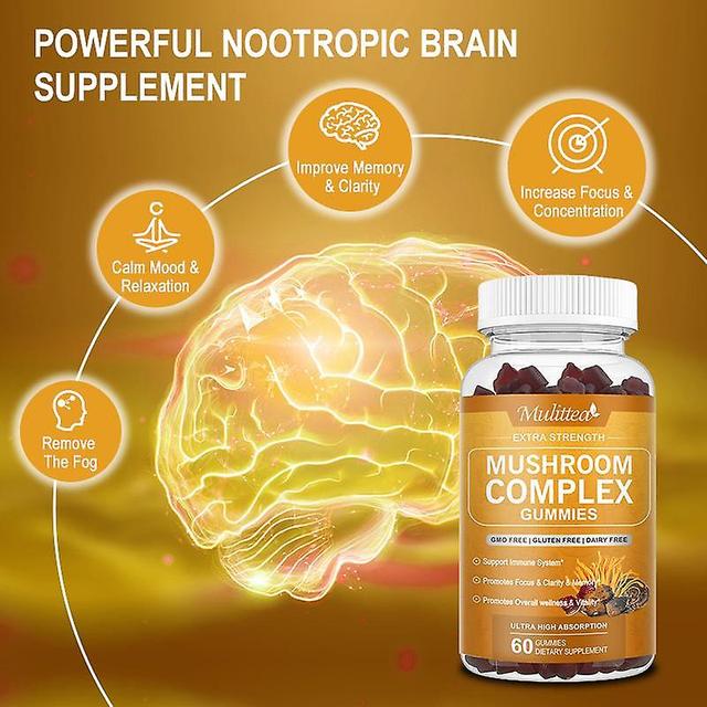 Visgaler Mushroom Gummies Brain Booster For Focus Memory Clarity Energy Nootropic Support Immunity With Turkey Tail Chaga Reishi Cordycep 10 gummies on Productcaster.