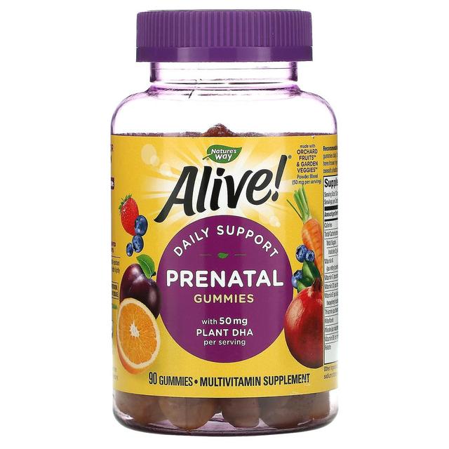 Nature's Way, Alive! Prenatalne z roślinnym DHA, pomarańczową i malinową lemoniadą, 90 żelkami on Productcaster.