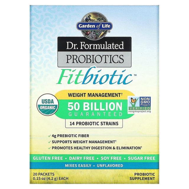 Garden of Life, Dr. Formulated Probiotics Fitbiotic, Unflavored, 20 Packets, 0.15 oz (4.2 g) Each on Productcaster.