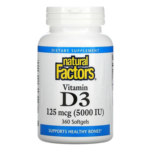 Natural Factors Naturliga faktorer, Vitamin D3, 125 mcg (5,000 IE), 360 Softgels on Productcaster.