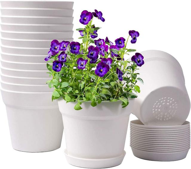 Kryc-homenote Pots For Plants, 15 Pack 6 Inch Plastic Planters With Multiple Drainage Holes And Trays - Plant Pots For All Home Garden Flowers Succule on Productcaster.