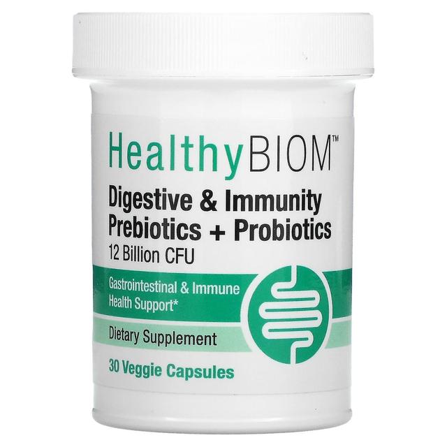 HealthyBiom, Digestive & Immunity Prebiotic + Probiotics, 12 Billion CFUs, 30 Veggie Capsules on Productcaster.