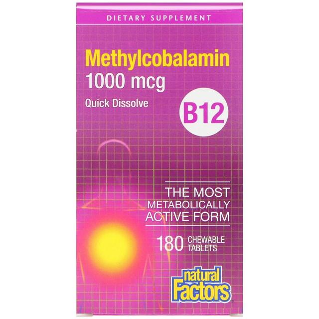 Natural Factors Fatores naturais, B12, Metilcobalamina, 1.000 mcg, 180 comprimidos mastigáveis on Productcaster.