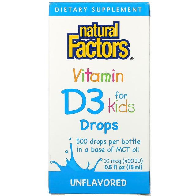 Natural Factors Fattori naturali, Vitamina D3 gocce per bambini, Non aromatizzato, 10 mcg (400 UI), 0,5 fl oz (15 ml) on Productcaster.