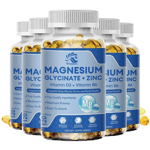 Visgaler 60/120 Pcs Magnesium Glycine Capsules 500mg Dietary Supplement with Zinc,Vitamin D3 B6 Non-GMO Veggie Capsules 5 Bottle 60 pills on Productcaster.