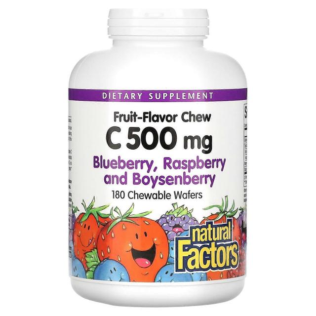 Natural Factors Prírodné faktory, žuvacie vitamíny s ovocnou príchuťou, čučoriedka, malina a čučoriedka, 500 mg, 180 žuvacie on Productcaster.