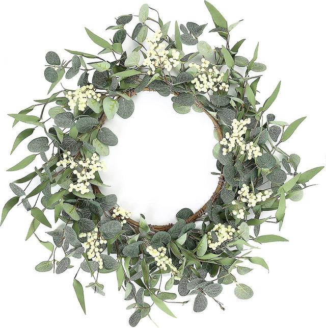 Diamtre 50cm Couronne saisonnire en feuilles d'Eucalyptus - Vert, Fleurs artificielles pour usage dcoratif, intrieur et extrieur on Productcaster.