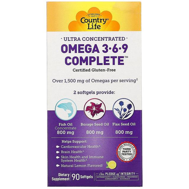 Country Life, Ultra Concentrated Omega 3-6-9 Complete. Natural Lemon, 90 Softgel on Productcaster.