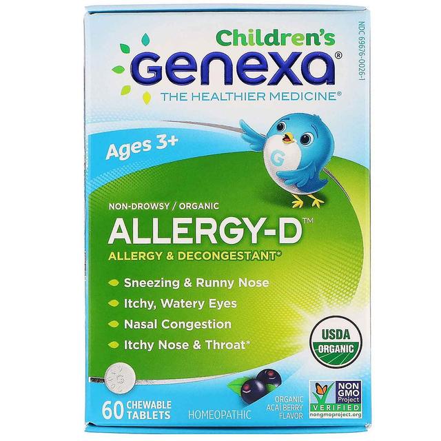 Genexa, Allergy-D, Allergy & Decongestant, Organic Acai Berry Flavor, 60 Chewabl on Productcaster.