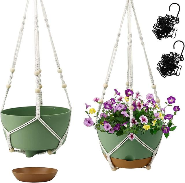 Hgbd-koalaime Hanging Planter Self Watering 10 Inch, 2 Pack Indoor Outdoor Hanging Baskets, Hanging Flower Pots With Drainage Hole & 2 Kinds Of Plant on Productcaster.