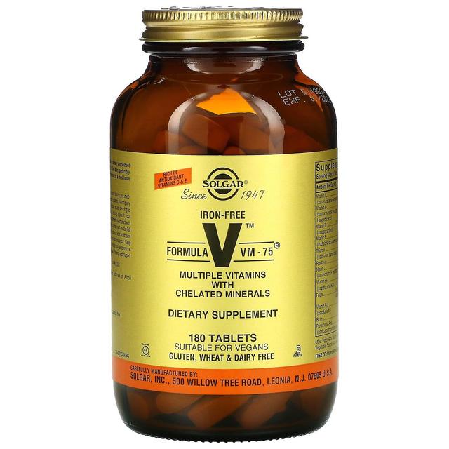 Solgar, Fórmula V, VM-75, Múltiples vitaminas con minerales quelatados, sin hierro, 180 tabletas on Productcaster.