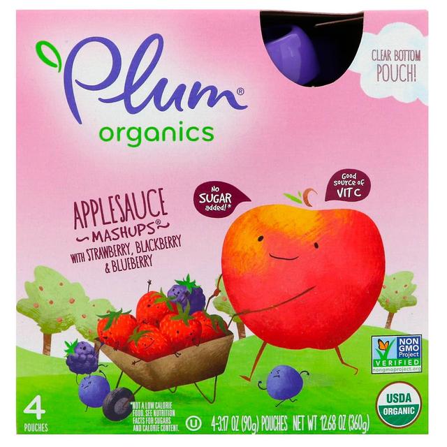 Plum Organics Plommon Organics, Applesauce Mashups, Jordgubbe, Blackberry & Blueberry, 4 påsar, 3.17 oz (90 g) Eac on Productcaster.