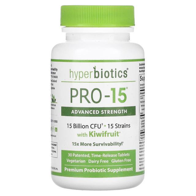 Hyperbiotics, PRO-15 with Kiwifruit, Advanced Strength, 15 Billion CFU, 30 Patented Time-Release Tab on Productcaster.