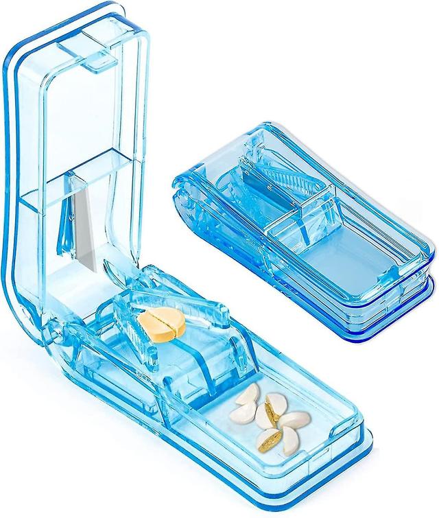 Pill Tablets Cutters For Small Or Large Pills Cut In Half Quarter, Pill Splitter With Blade Blue on Productcaster.