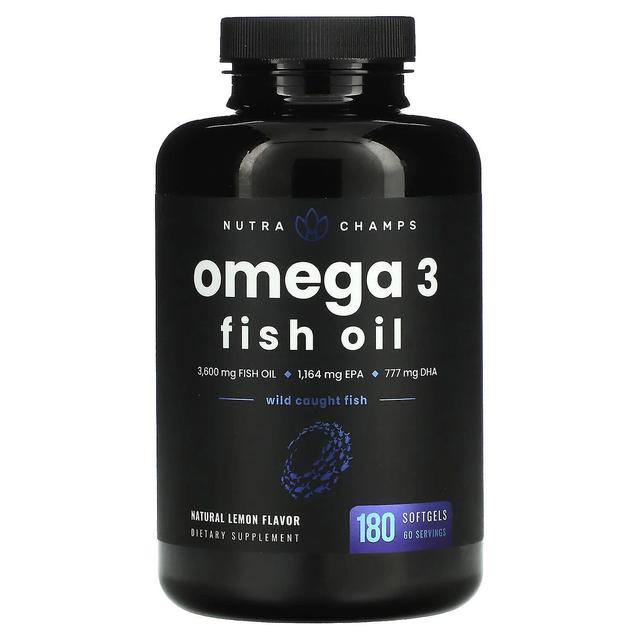 NutraChamps, Omega 3 Óleo de Peixe, Limão Natural, 1.200 mg, 180 Cápsulas de Gelatina Gelatinosa on Productcaster.