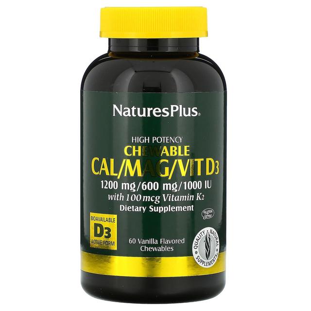 Nature's Plus NaturesPlus, Cal/Mag/Vit D3 med høj styrke, vaniljesmag, 60 tyggetabletter on Productcaster.