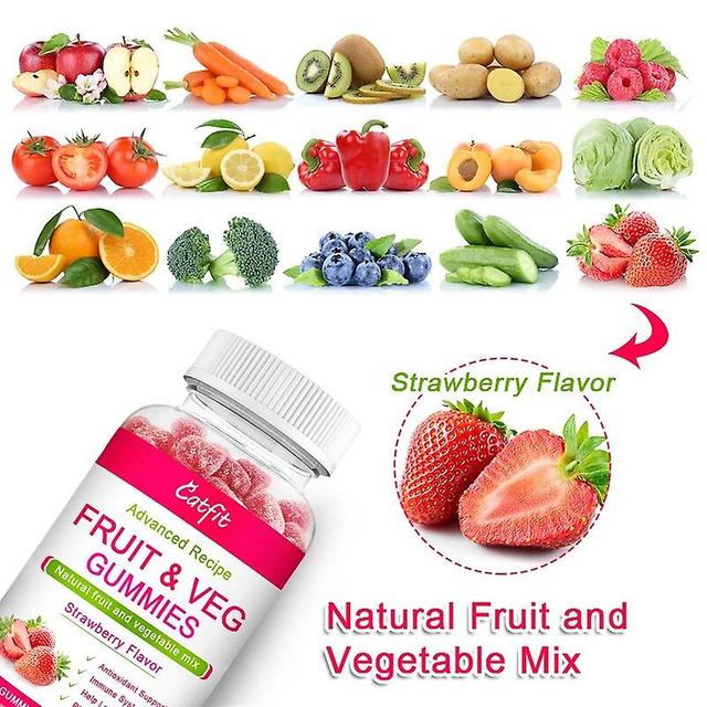 Catfit Natural Strawberry Flavor Vitamin C Compound Fruit& Vegetable Gummies Slimming Gastrointestinal Nursing Help Digestionhuamade Huamade 30pcs on Productcaster.