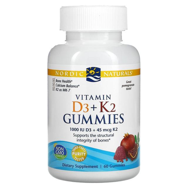 Nordic Naturals, Vitamin D3 + K2 Gummies, Granatæble, 60 Gummies on Productcaster.