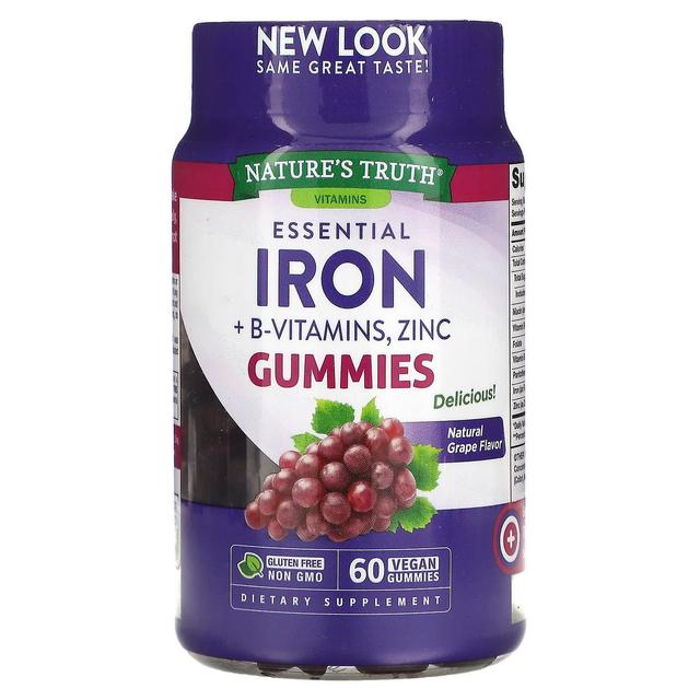 Nature's Truth, Essential Iron + B-Vitamins, Zinc, Natural Grape, 60 Vegan Gummies on Productcaster.