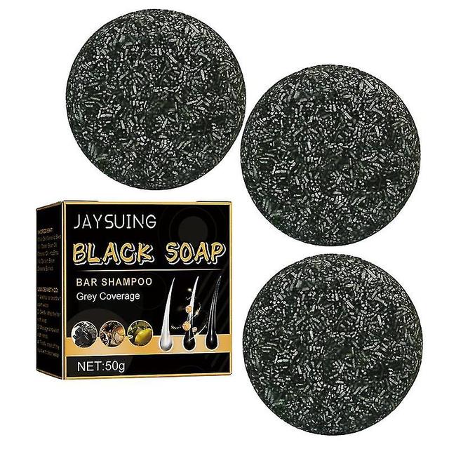 3pcs Black Sesame Scalp Cleaning Essence Hair Darkening Care Soap For Men Women on Productcaster.