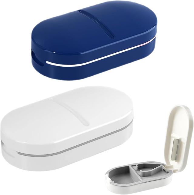 HOH Tablet Divider, Pill Cutter, Tablet Cutter With Storage Compartment, Portable Tablet Divider, Pill Divider For Travel Daily Use Blue and White on Productcaster.