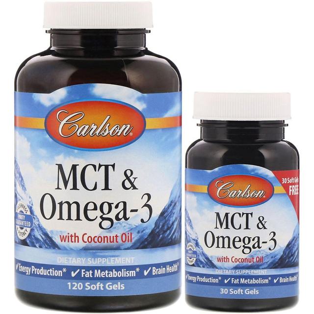 Carlson Labs, MCT & Omega-3, 120 + 30 Free Soft Gels on Productcaster.