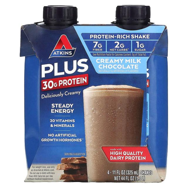 Atkins, più frullato ricco di proteine, cioccolato cremoso al latte, 4 frullati, 11 fl oz (325 ml) ciascuno on Productcaster.