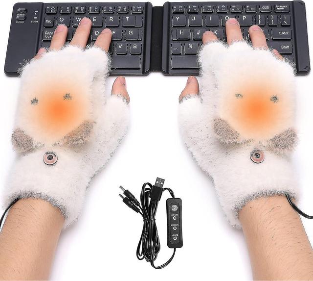 Gants Chauffants blance USB Mitaines Chauffantes USB Gants d'hiver tricots Gants Chauffants Demi-Doigts pour Ordinateur Portable, 3 rglages de tem on Productcaster.