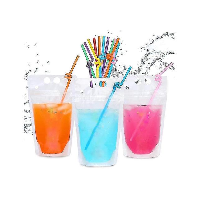 100pcs 16oz Drink Pouches For Adults - Drink Pouches With Straws X100 - Resealable Smoothie Pouches As Shown on Productcaster.