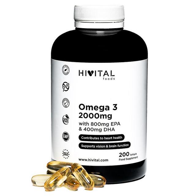 Hivital Omega 3 2000 mg. 200 soft capsules for more than 3 months of treatment on Productcaster.