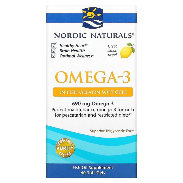 Nordic Naturals, Omega-3, Limone, 345 mg, 60 Gelatina di pesce Gel molli on Productcaster.