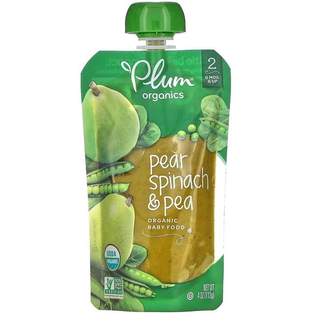 Plum Organics, Organic Baby Food, 6 Mons & Up, Pear, Spinach & Pea, 4 oz (113 g) on Productcaster.