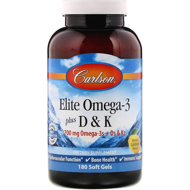 Carlson Labs, Elite Omega-3 Plus D & K, Sabor a Limón Natural, 180 Geles Suaves on Productcaster.