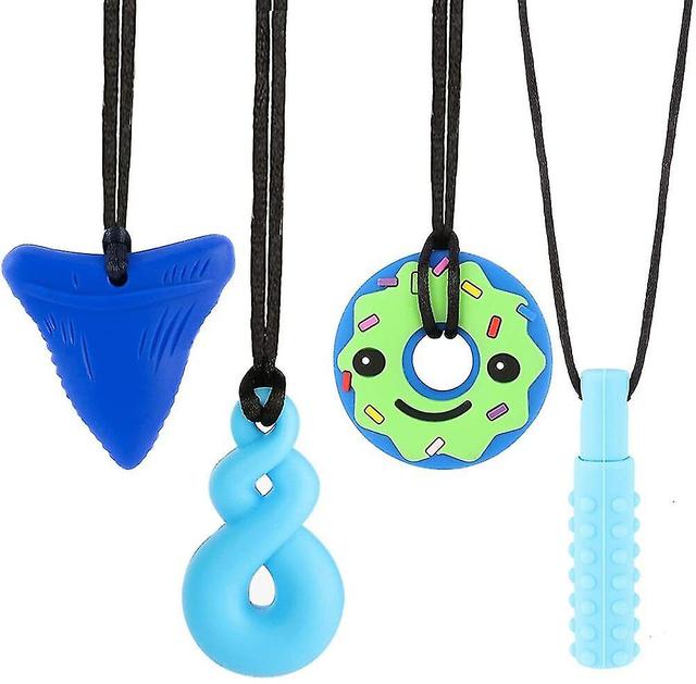 4pcs Sensory Chew Necklace Kids Chewing Chewelry Autism Adhd Biting Sensory Toys Blue on Productcaster.