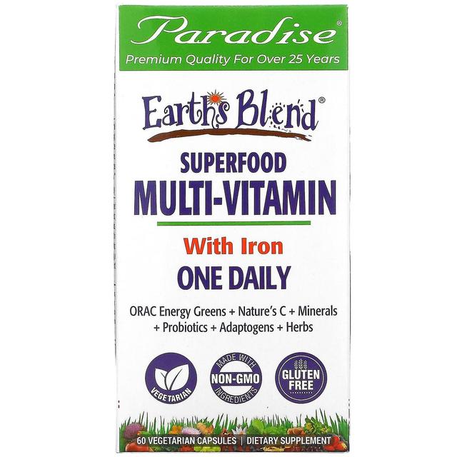 Paradise Herbs, Earth's Blend, One Daily Superfood Multi-Vitamin with Iron, 60 Vegetarian Capsules on Productcaster.