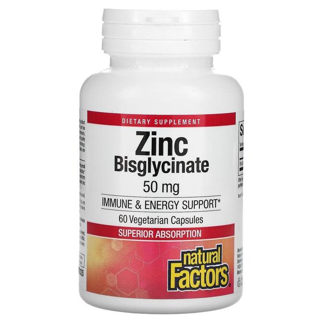 Natural Factors Fatores Naturais, Bisglicinato de Zinco, 50 mg, 60 Cápsulas Vegetais on Productcaster.