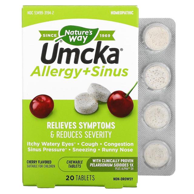 Nature's Way, Umcka, Allergy + Sinus, Cherry, 20 Tablets on Productcaster.