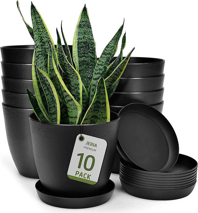 Hgbd-jeria 10-pack 5.5 Inch Plastic Plant Pots With Drainage Hole And Trays, Modern Decorative Gardening Pots, Suitable For Indoor And Outdoor, All Ho on Productcaster.