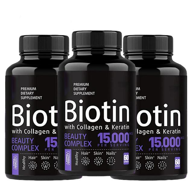 Biotin med kollagen og keratin 15000 mcg - 60 kapsler 3PCS on Productcaster.