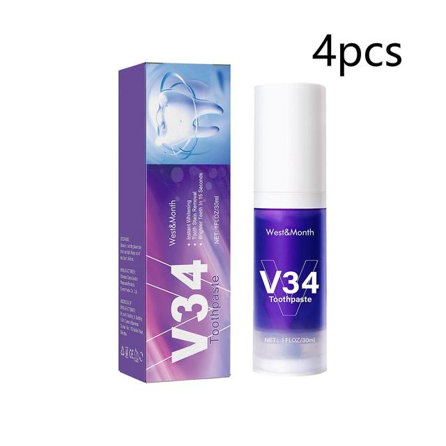 V34 Whitening tannkrem for flekkfjerning, tenner lysere og frisk pust - lilla tannkrem, 30ml 4pcs on Productcaster.