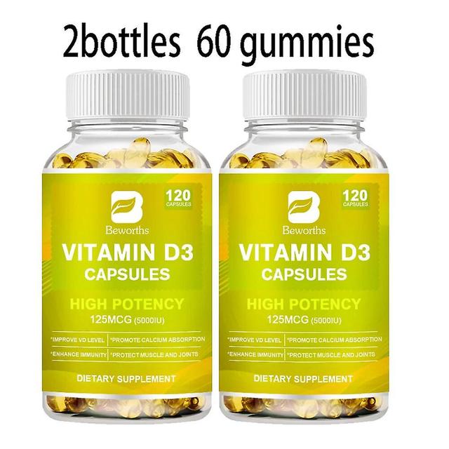 Eccpp Vitamin D3 Capsules Strengthens Bones, Teeth, Heart And Nerves, Enhances Immune System Function Supplement For Women & Men 2bottles 120 pcs on Productcaster.