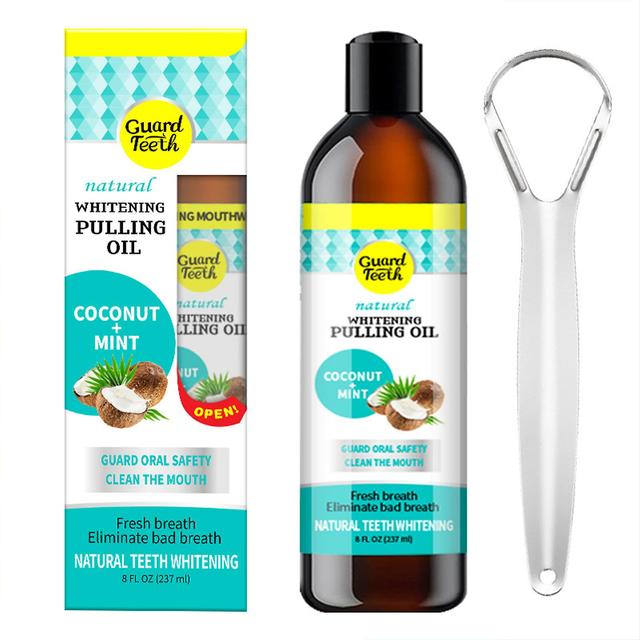 Oil Pulling with Coconut & Peppermint Oil with Tongue Scraper, Help With Fresh Breath, Teeth Brightening and Healthier Teeth & Gums on Productcaster.