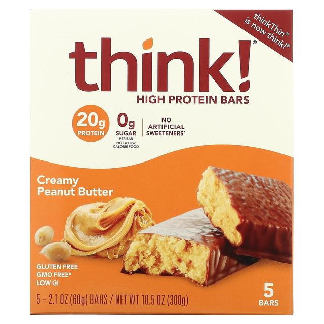 Think! Think !, High Protein Bars, Creamy Peanut Butter, 5 Bars, 2.1 oz (60 g) Each on Productcaster.