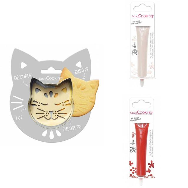 ScrapCooking Cat relief cookie kit + 2 red and white chocolate pens Gray on Productcaster.