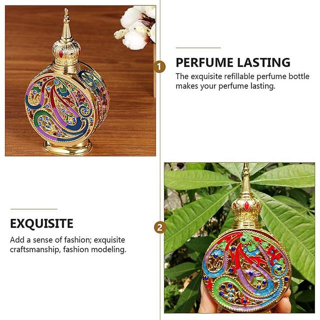 Empty Perfume Bottle 12ml Vintage Perfume Bottle Peacock Figurine Refillable Egyptian Style Enameled(Golden) on Productcaster.