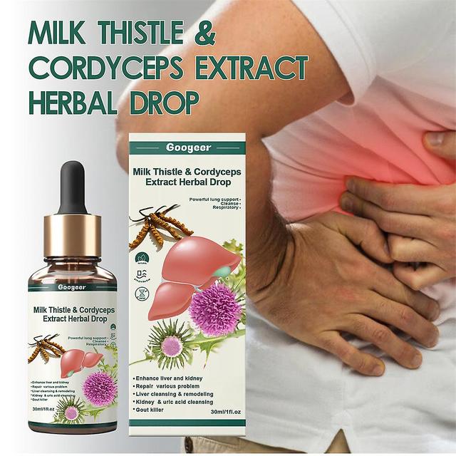 Milk Thistle & Cordyceps Liquid Drops, Liver Support For Liver And Kidney Cleanse Detox & Repair, Herbal Extract on Productcaster.