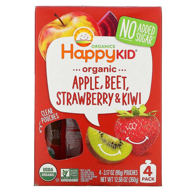 Happy Family Organics, Happy Kid, Ekologiskt äpple, Betor, Jordgubbe & Kiwi, 4 påsar, 3.17 oz (90 g) on Productcaster.