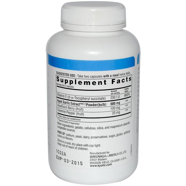 Kyolic, Estratto di aglio invecchiato, Circolazione, Formula 106, 200 Capsule on Productcaster.