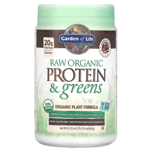 Garden of Life Jardim da Vida, RAW Protein & Greens, Fórmula Vegetal Orgânica, Cacau de Chocolate, 21,51 oz (610 g) on Productcaster.